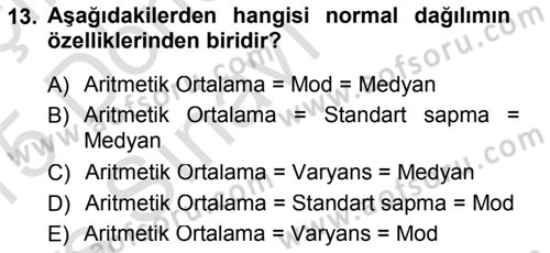 Tıbbi İstatistik Dersi 2014 - 2015 Yılı Tek Ders Sınav Soruları 13. Soru