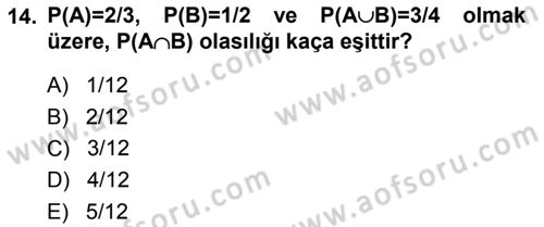 Tıbbi İstatistik Dersi 2014 - 2015 Yılı Tek Ders Sınav Soruları 14. Soru