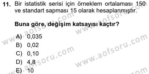 Tıbbi İstatistik Dersi Ara Sınavı Deneme Sınav Soruları 11. Soru