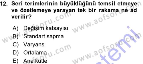 Tıbbi İstatistik Dersi Ara Sınavı Deneme Sınav Soruları 12. Soru
