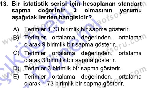 Tıbbi İstatistik Dersi Ara Sınavı Deneme Sınav Soruları 13. Soru