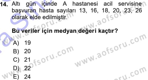 Tıbbi İstatistik Dersi Ara Sınavı Deneme Sınav Soruları 14. Soru