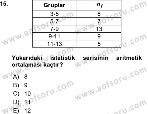 Tıbbi İstatistik Dersi Ara Sınavı Deneme Sınav Soruları 15. Soru