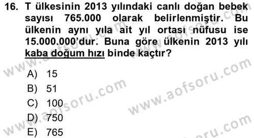 Tıbbi İstatistik Dersi Ara Sınavı Deneme Sınav Soruları 16. Soru
