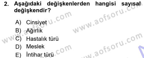 Tıbbi İstatistik Dersi Ara Sınavı Deneme Sınav Soruları 2. Soru