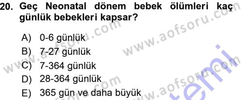 Tıbbi İstatistik Dersi Ara Sınavı Deneme Sınav Soruları 20. Soru