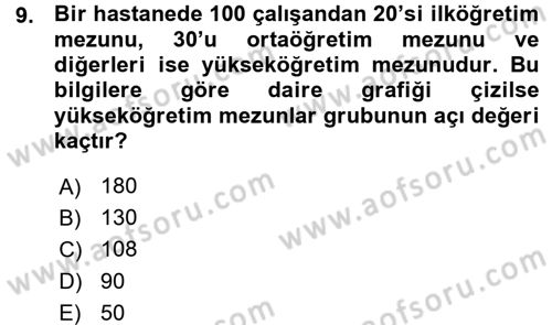 Tıbbi İstatistik Dersi Ara Sınavı Deneme Sınav Soruları 9. Soru