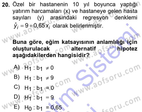 Tıbbi İstatistik Dersi 2015 - 2016 Yılı (Final) Dönem Sonu Sınav Soruları 20. Soru