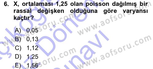 Tıbbi İstatistik Dersi 2015 - 2016 Yılı (Final) Dönem Sonu Sınav Soruları 6. Soru