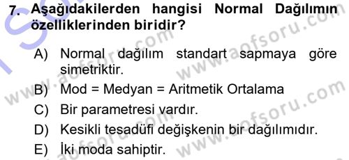 Tıbbi İstatistik Dersi 2015 - 2016 Yılı (Final) Dönem Sonu Sınav Soruları 7. Soru