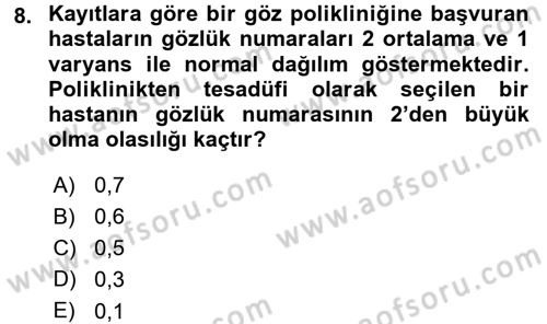 Tıbbi İstatistik Dersi 2015 - 2016 Yılı (Final) Dönem Sonu Sınav Soruları 8. Soru