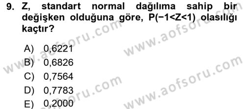 Tıbbi İstatistik Dersi 2015 - 2016 Yılı (Final) Dönem Sonu Sınav Soruları 9. Soru