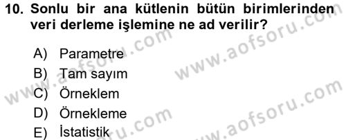 Tıbbi İstatistik Dersi 2015 - 2016 Yılı Tek Ders Sınav Soruları 10. Soru