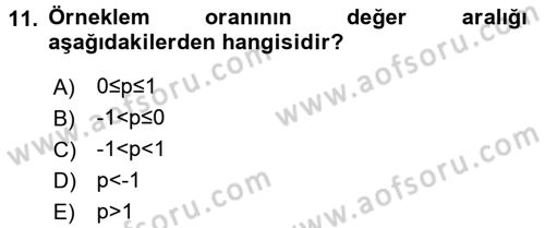 Tıbbi İstatistik Dersi 2015 - 2016 Yılı Tek Ders Sınav Soruları 11. Soru