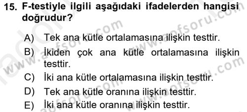 Tıbbi İstatistik Dersi 2015 - 2016 Yılı Tek Ders Sınav Soruları 15. Soru