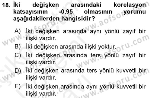 Tıbbi İstatistik Dersi 2015 - 2016 Yılı Tek Ders Sınav Soruları 18. Soru