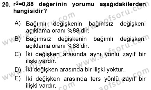 Tıbbi İstatistik Dersi 2015 - 2016 Yılı Tek Ders Sınav Soruları 20. Soru