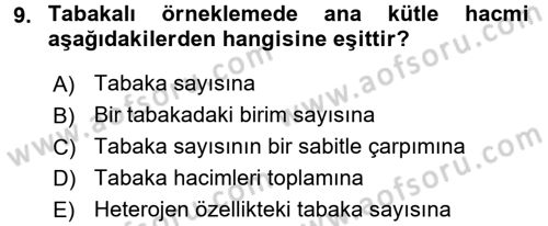 Tıbbi İstatistik Dersi 2015 - 2016 Yılı Tek Ders Sınav Soruları 9. Soru