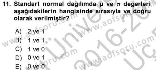 Tıbbi İstatistik Dersi 2016 - 2017 Yılı 3 Ders Sınav Soruları 11. Soru