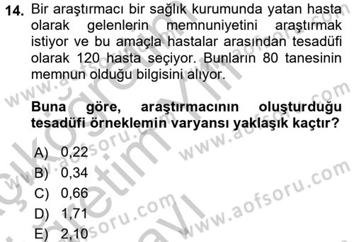 Tıbbi İstatistik Dersi 2016 - 2017 Yılı 3 Ders Sınav Soruları 14. Soru
