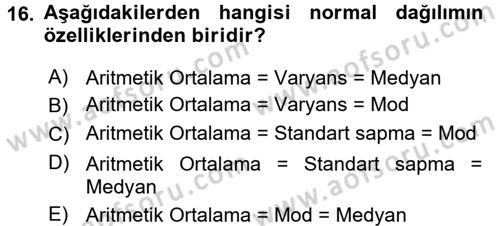 Tıbbi İstatistik Dersi 2016 - 2017 Yılı 3 Ders Sınav Soruları 16. Soru