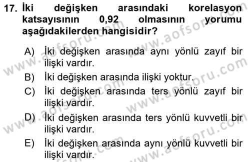 Tıbbi İstatistik Dersi 2016 - 2017 Yılı 3 Ders Sınav Soruları 17. Soru