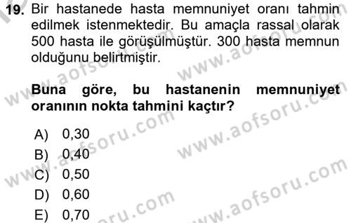 Tıbbi İstatistik Dersi 2016 - 2017 Yılı 3 Ders Sınav Soruları 19. Soru