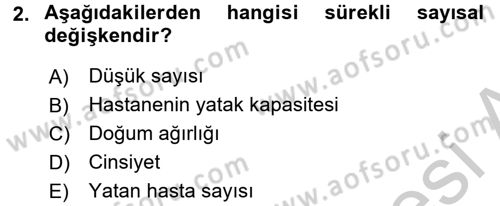 Tıbbi İstatistik Dersi 2016 - 2017 Yılı 3 Ders Sınav Soruları 2. Soru