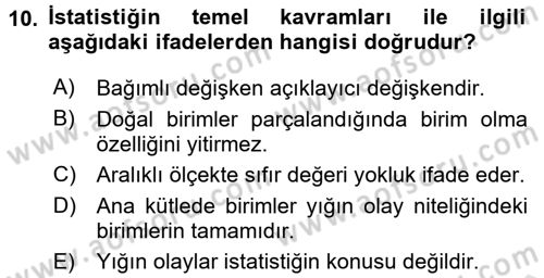 Tıbbi İstatistik Dersi 2016 - 2017 Yılı (Vize) Ara Sınav Soruları 10. Soru