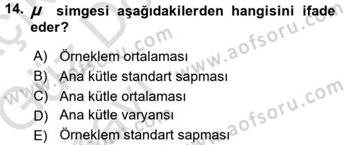 Tıbbi İstatistik Dersi Ara Sınavı Deneme Sınav Soruları 14. Soru