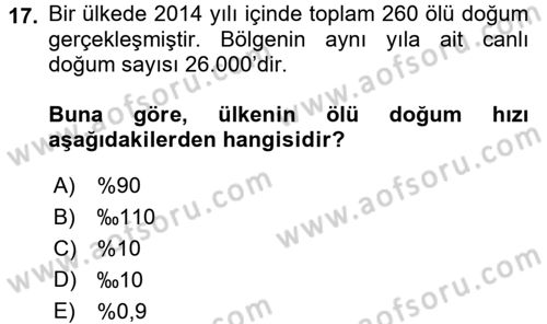 Tıbbi İstatistik Dersi Ara Sınavı Deneme Sınav Soruları 17. Soru