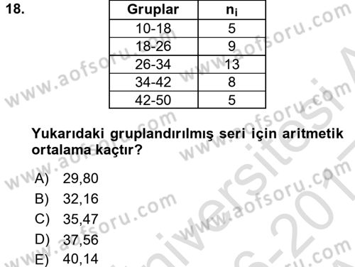 Tıbbi İstatistik Dersi Ara Sınavı Deneme Sınav Soruları 18. Soru
