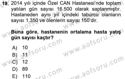 Tıbbi İstatistik Dersi Ara Sınavı Deneme Sınav Soruları 19. Soru