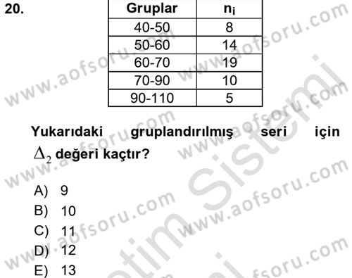 Tıbbi İstatistik Dersi 2016 - 2017 Yılı (Vize) Ara Sınav Soruları 20. Soru