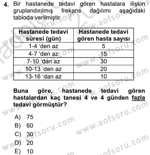 Tıbbi İstatistik Dersi 2016 - 2017 Yılı (Vize) Ara Sınav Soruları 4. Soru