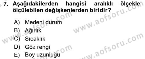 Tıbbi İstatistik Dersi Ara Sınavı Deneme Sınav Soruları 7. Soru