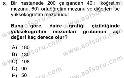 Tıbbi İstatistik Dersi Ara Sınavı Deneme Sınav Soruları 8. Soru