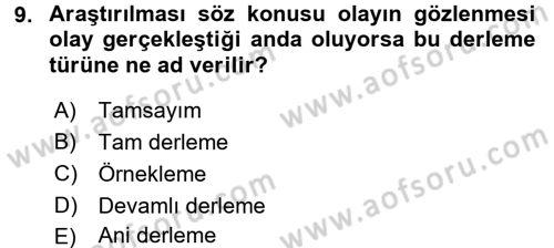 Tıbbi İstatistik Dersi Ara Sınavı Deneme Sınav Soruları 9. Soru