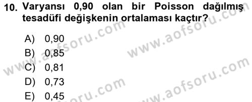 Tıbbi İstatistik Dersi 2016 - 2017 Yılı (Final) Dönem Sonu Sınav Soruları 10. Soru