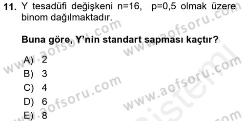 Tıbbi İstatistik Dersi 2016 - 2017 Yılı (Final) Dönem Sonu Sınav Soruları 11. Soru