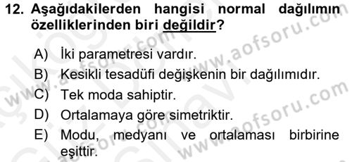 Tıbbi İstatistik Dersi 2016 - 2017 Yılı (Final) Dönem Sonu Sınav Soruları 12. Soru