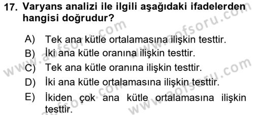 Tıbbi İstatistik Dersi 2016 - 2017 Yılı (Final) Dönem Sonu Sınav Soruları 17. Soru