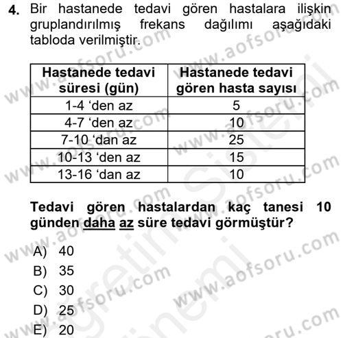 Tıbbi İstatistik Dersi 2016 - 2017 Yılı (Final) Dönem Sonu Sınav Soruları 4. Soru