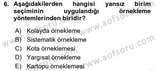 Tıbbi İstatistik Dersi 2016 - 2017 Yılı (Final) Dönem Sonu Sınav Soruları 6. Soru