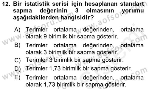 Tıbbi İstatistik Dersi 2017 - 2018 Yılı 3 Ders Sınav Soruları 12. Soru