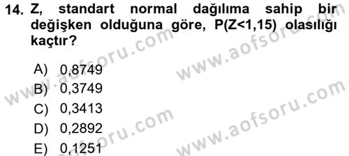 Tıbbi İstatistik Dersi 2017 - 2018 Yılı 3 Ders Sınav Soruları 14. Soru
