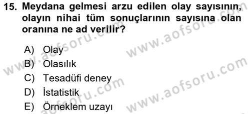 Tıbbi İstatistik Dersi 2017 - 2018 Yılı 3 Ders Sınav Soruları 15. Soru