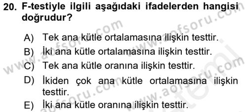 Tıbbi İstatistik Dersi 2017 - 2018 Yılı 3 Ders Sınav Soruları 20. Soru