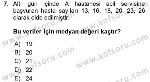 Tıbbi İstatistik Dersi 2017 - 2018 Yılı 3 Ders Sınav Soruları 7. Soru