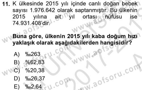 Tıbbi İstatistik Dersi Ara Sınavı Deneme Sınav Soruları 11. Soru